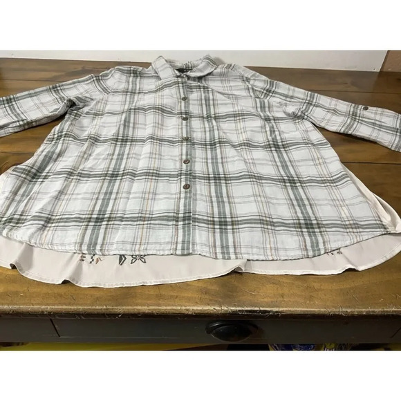 Ali Miles XL Tunic Top Flannel Gray Embroidered Back - Picture 6 of 11